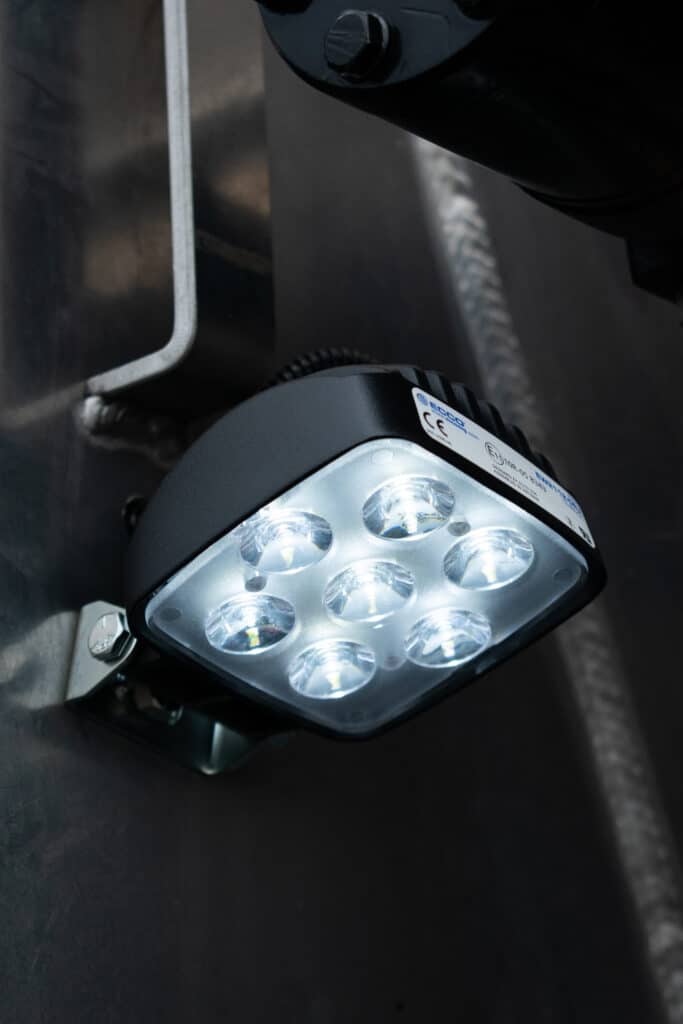 LED lighting fixture for contractor convenience and mulch mule applications.