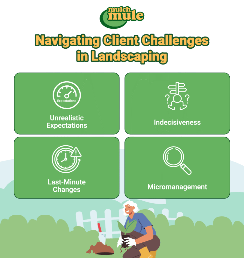 Overcoming client challenges in landscaping: expectations, indecisiveness, changes, and micromanagement.