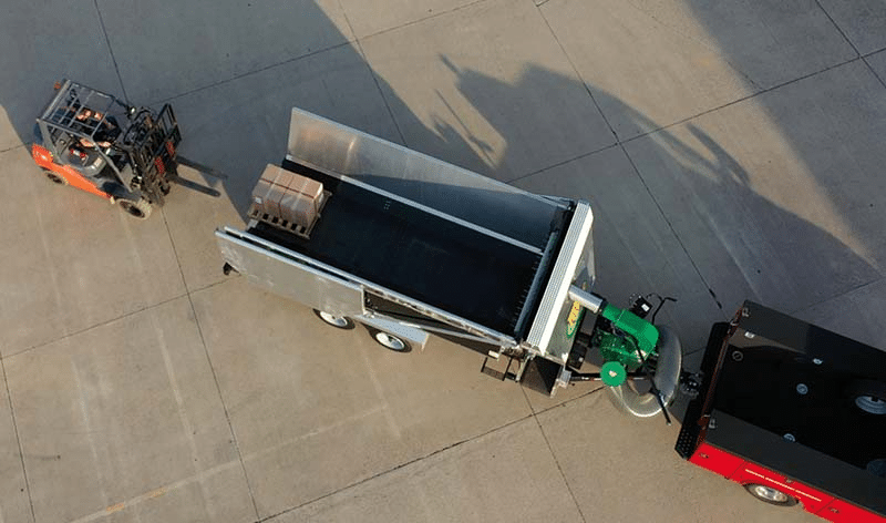 Top view of mulch mule trailer used to optimize landscaping operations