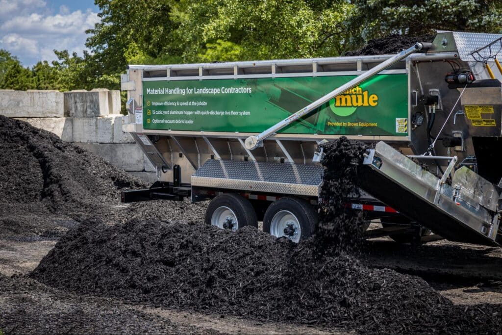 Mule truck delivering high-quality mulch for landscaping and gardening.
