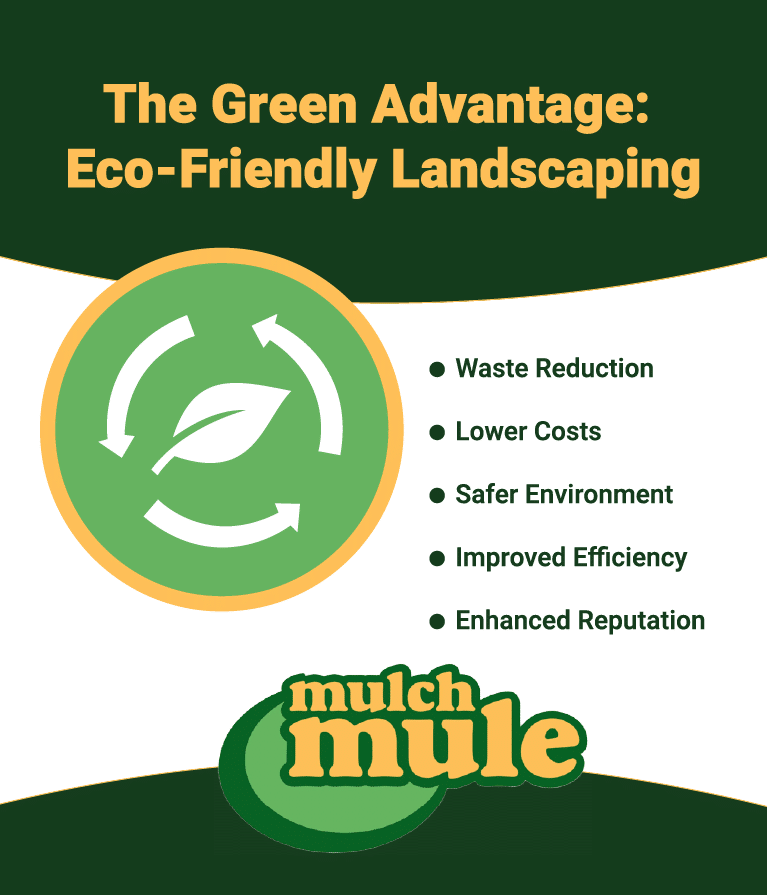 Eco-friendly landscaping benefits: waste reduction, lower costs, safe environments, and improved efficiency.