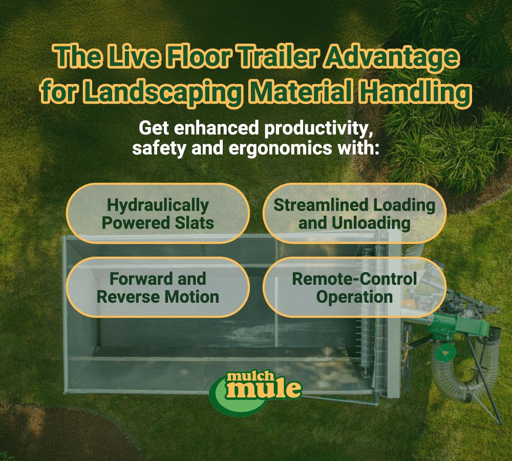 Live floor trailer for efficient landscaping material handling and improved productivity.