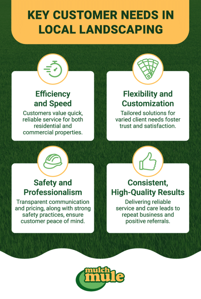 Essential customer needs for reliable local landscaping services and quality results.