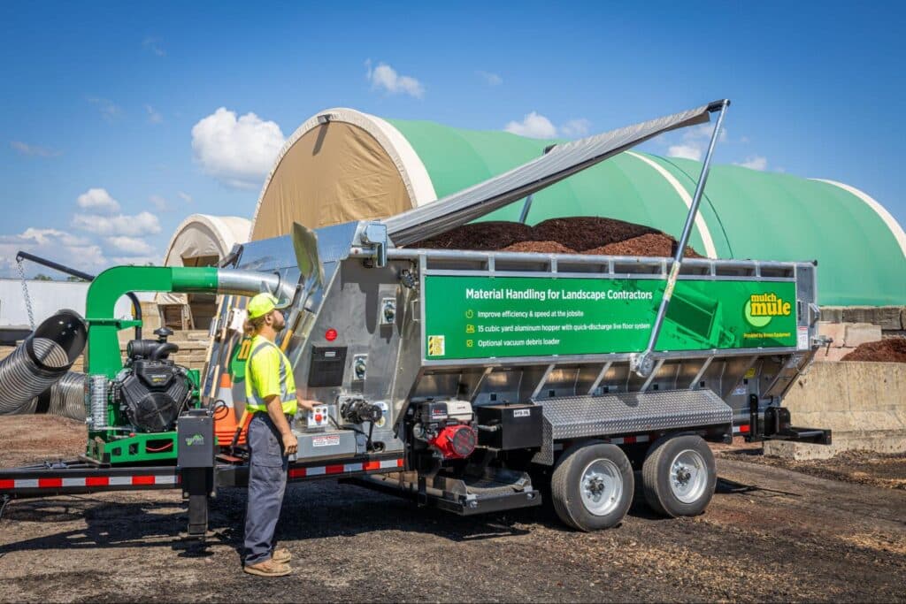 Efficient Mulch Mule delivery trailer for landscapers ensuring streamlined landscaping operations.