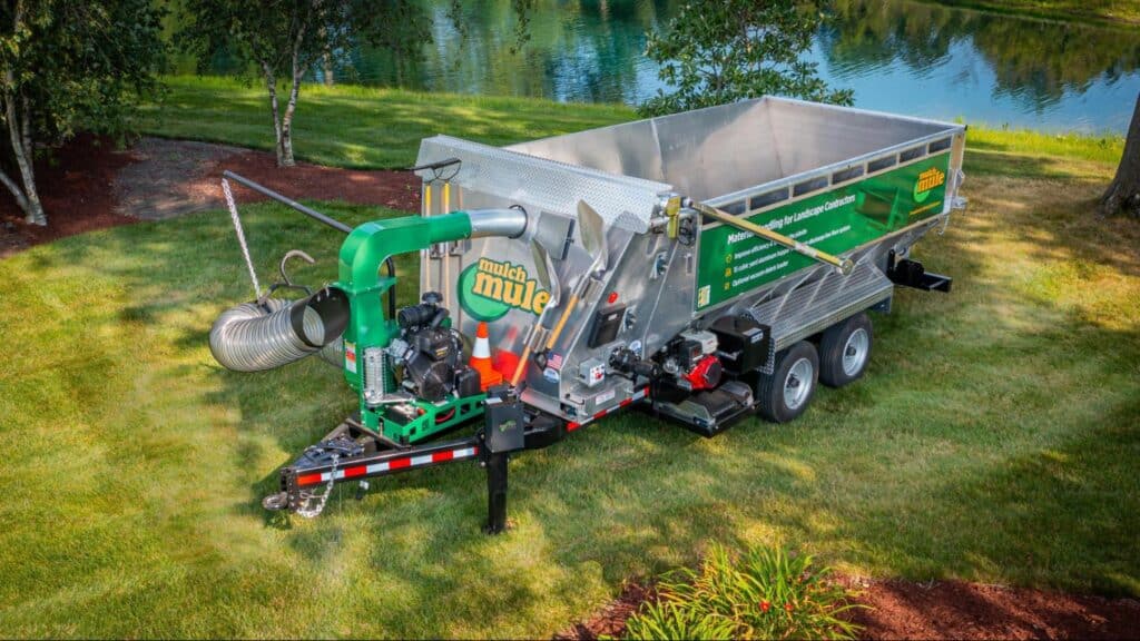 Efficient mulch mule for landscaping and lawn care in vibrant outdoor setting.