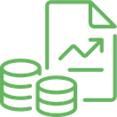 2023 financial report with growth chart and coins, illustrating revenue trends.