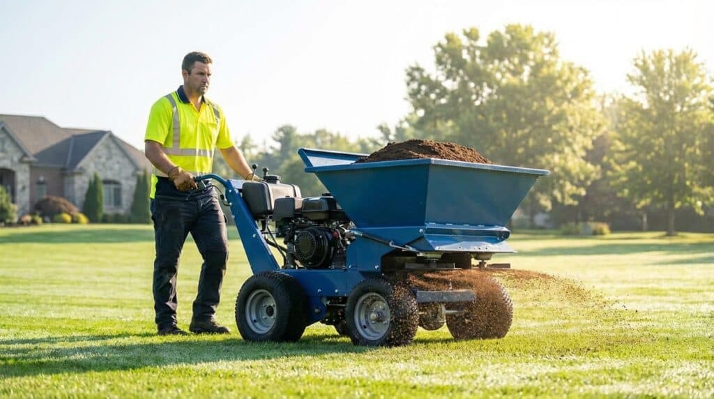 Lawn top dressing made easy with modern equipment and professional expertise.