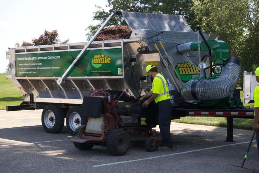 Efficient mulch application for enhancing landscaping with The Mulch Mule.