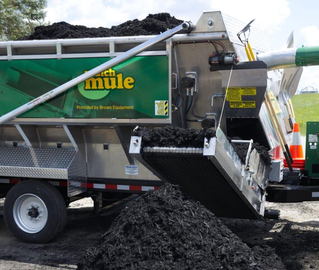 Efficient mulch delivery for landscaping and gardening projects with Mulch Mule.